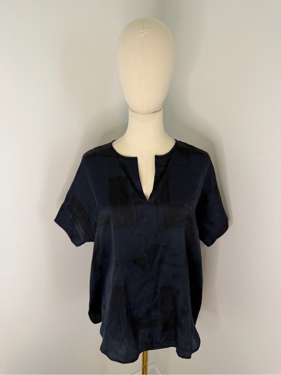 Eileen Fisher Tops - Eileen Fisher Midnight Navy Short-Sleeve Split-Neck Blouse Cotton‎ / Silk XXS
